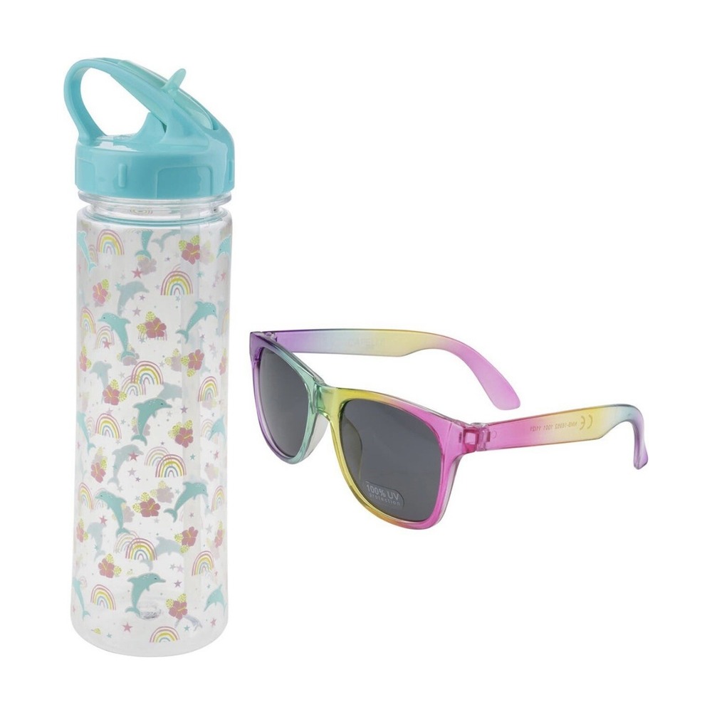 Capelli Sunglasses Water Bottle Set Teal Dolphin Rainbow Beach Vacay Teen